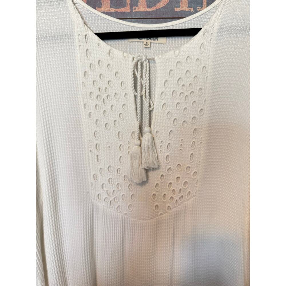 Rip Curl White Boho Mini Dress Small | Eyelet Lace Tassel Flowy - Picture 2 of 7